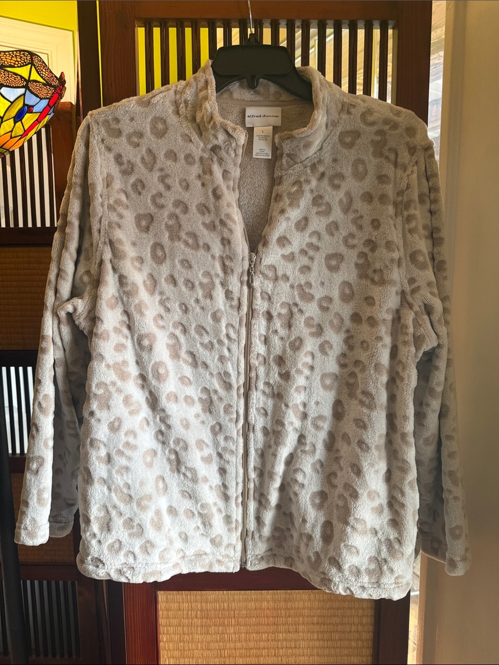 Alfred Dunner Women's Taupe Leopard Plush Zip Jacket NWOT